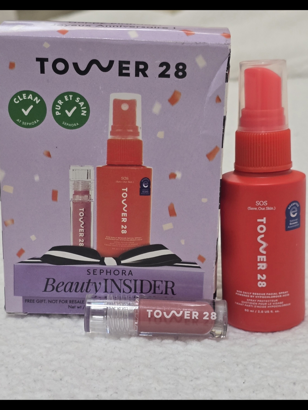 Sephora Tower 28 SOS Daily Renewing Facial Spray & Lip Gloss Set NWT